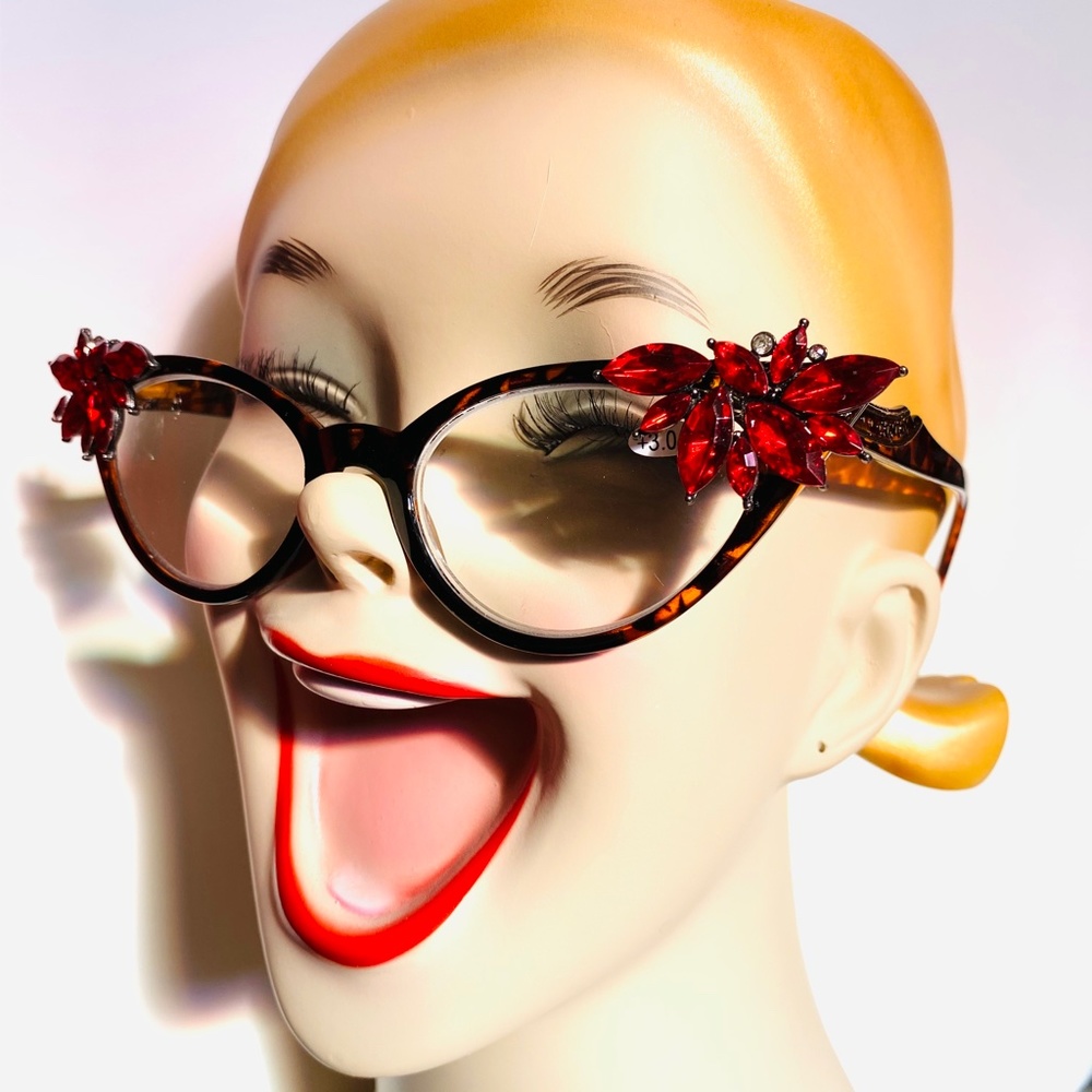 Vintage Vixen tortoise frames with Cherry Red rhinestones +3.00 reading glasses - Picture 4 of 5